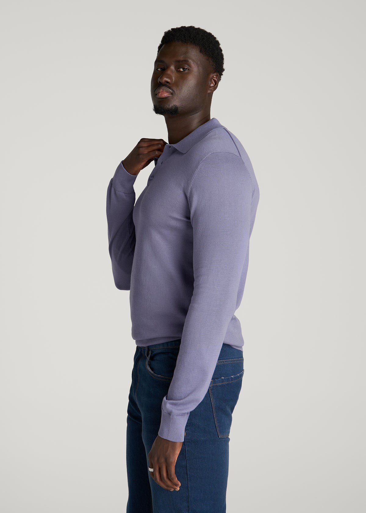 Polo Sweater for Tall Men in Blue Granite