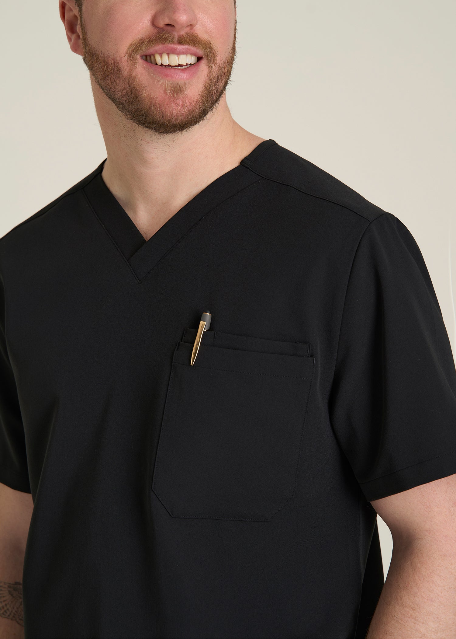 Short-Sleeve V-Neck Scrub Top for Tall Men in Black