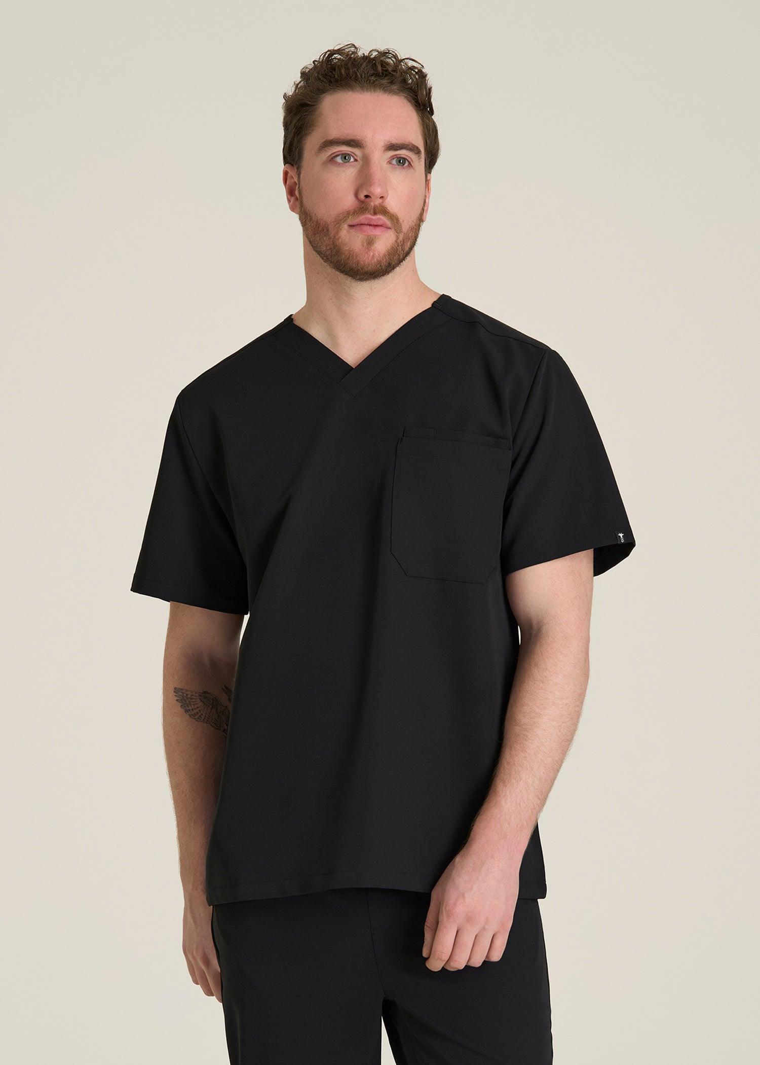 Short-Sleeve V-Neck Scrub Top for Tall Men in Black