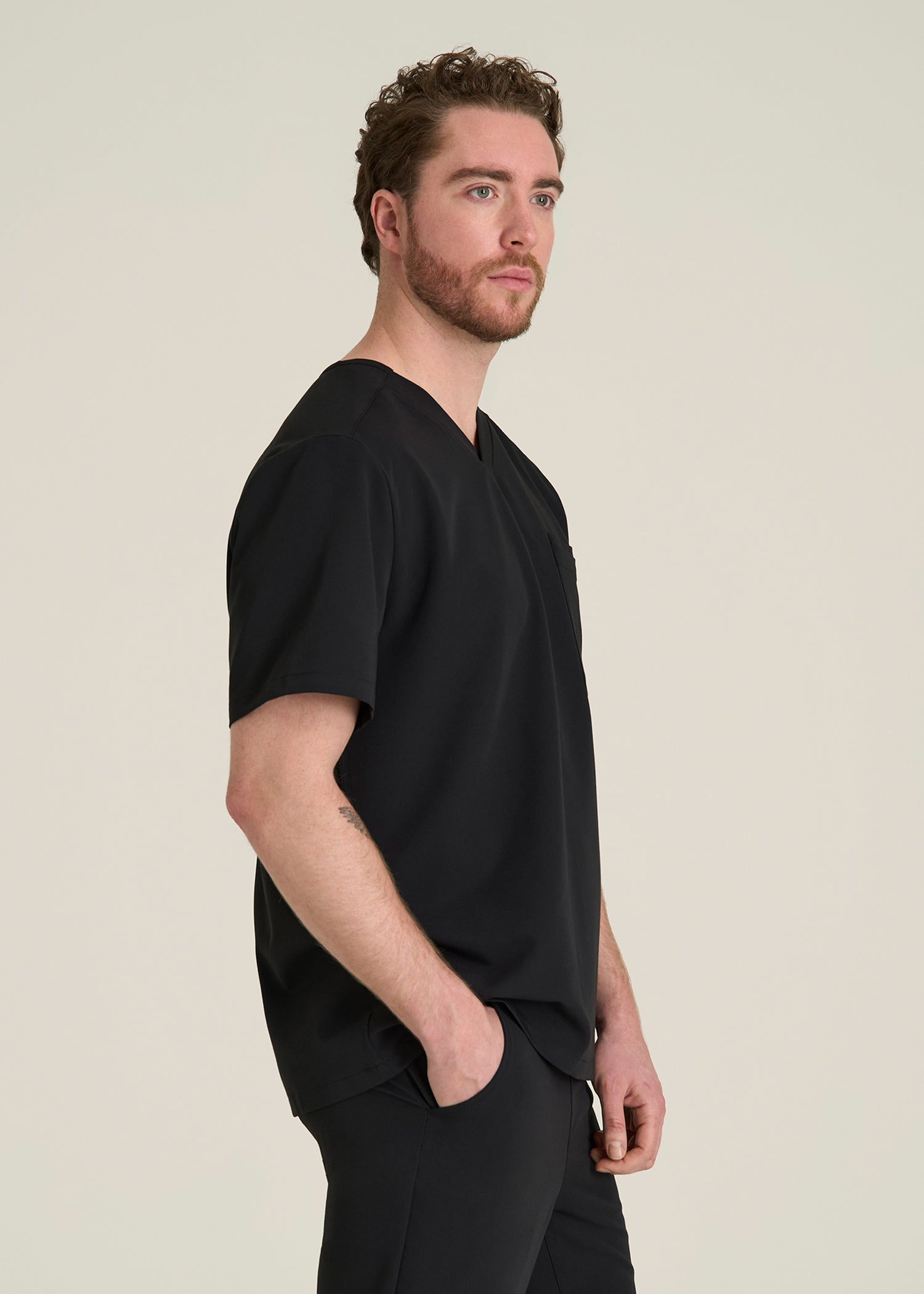 Short-Sleeve V-Neck Scrub Top for Tall Men in Black