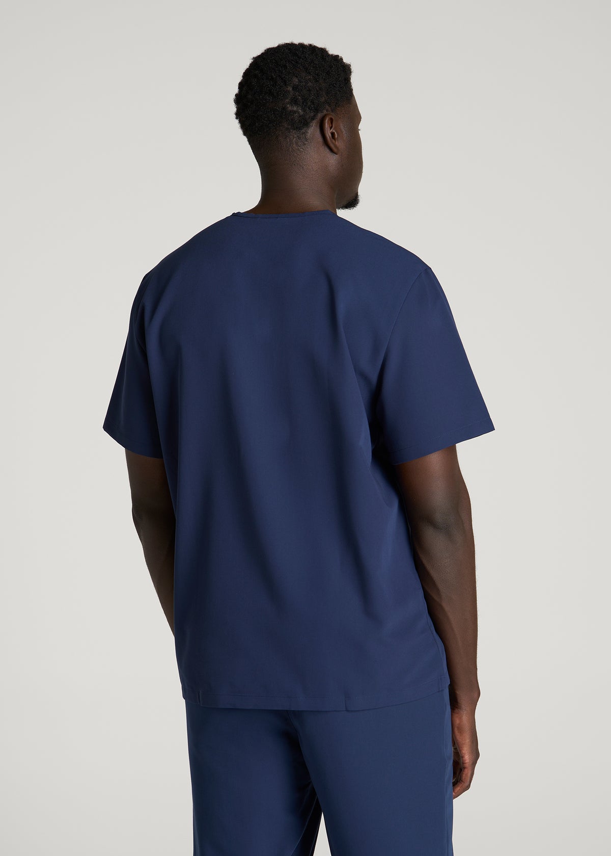 Short-Sleeve V-Neck Scrub Top for Tall Men in Navy Blue