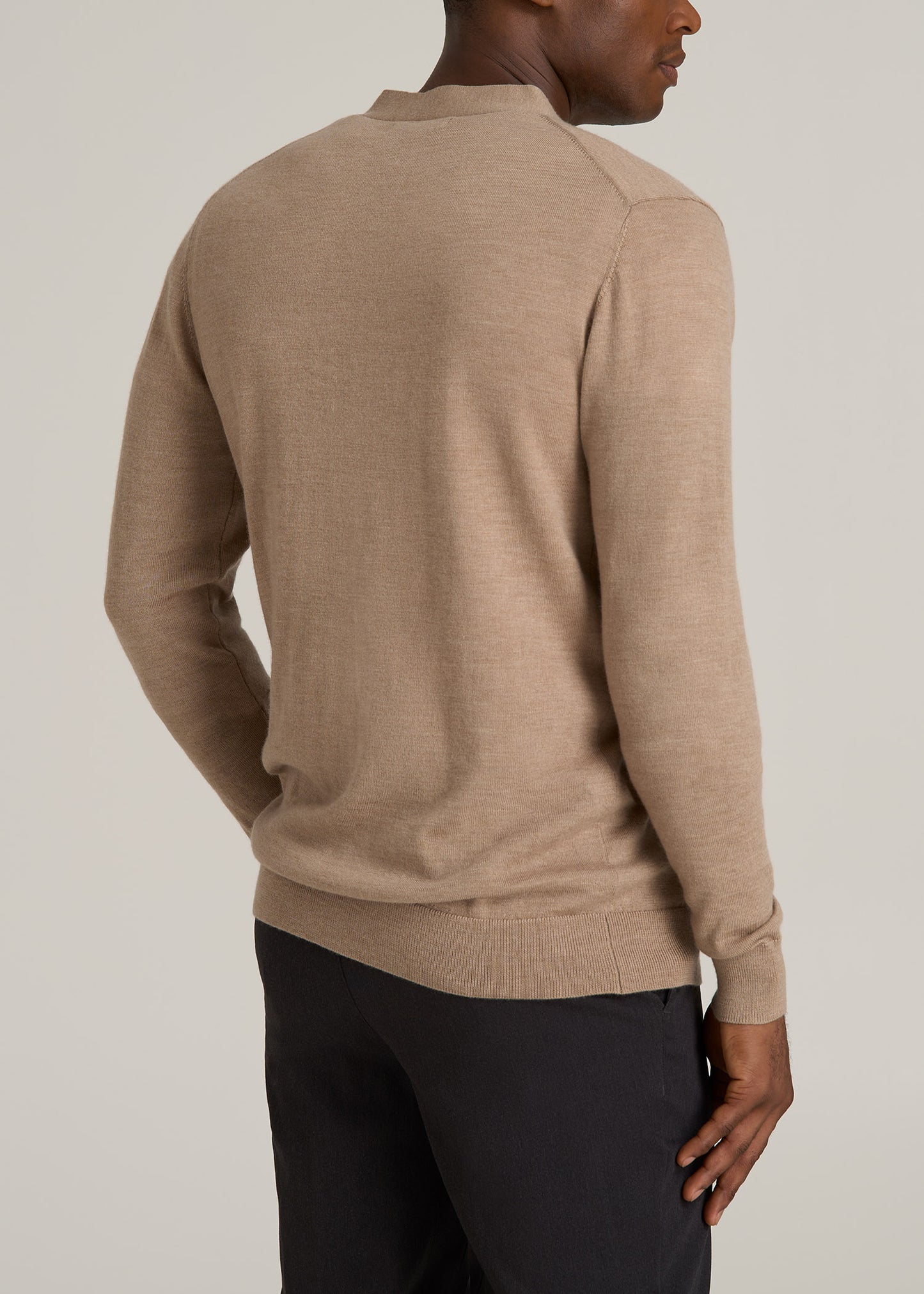 Merino Wool Cardigan Sweater for Tall Men in Oat