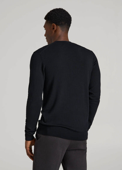 Merino Wool Crewneck Tip Sweater for Tall Men in Black