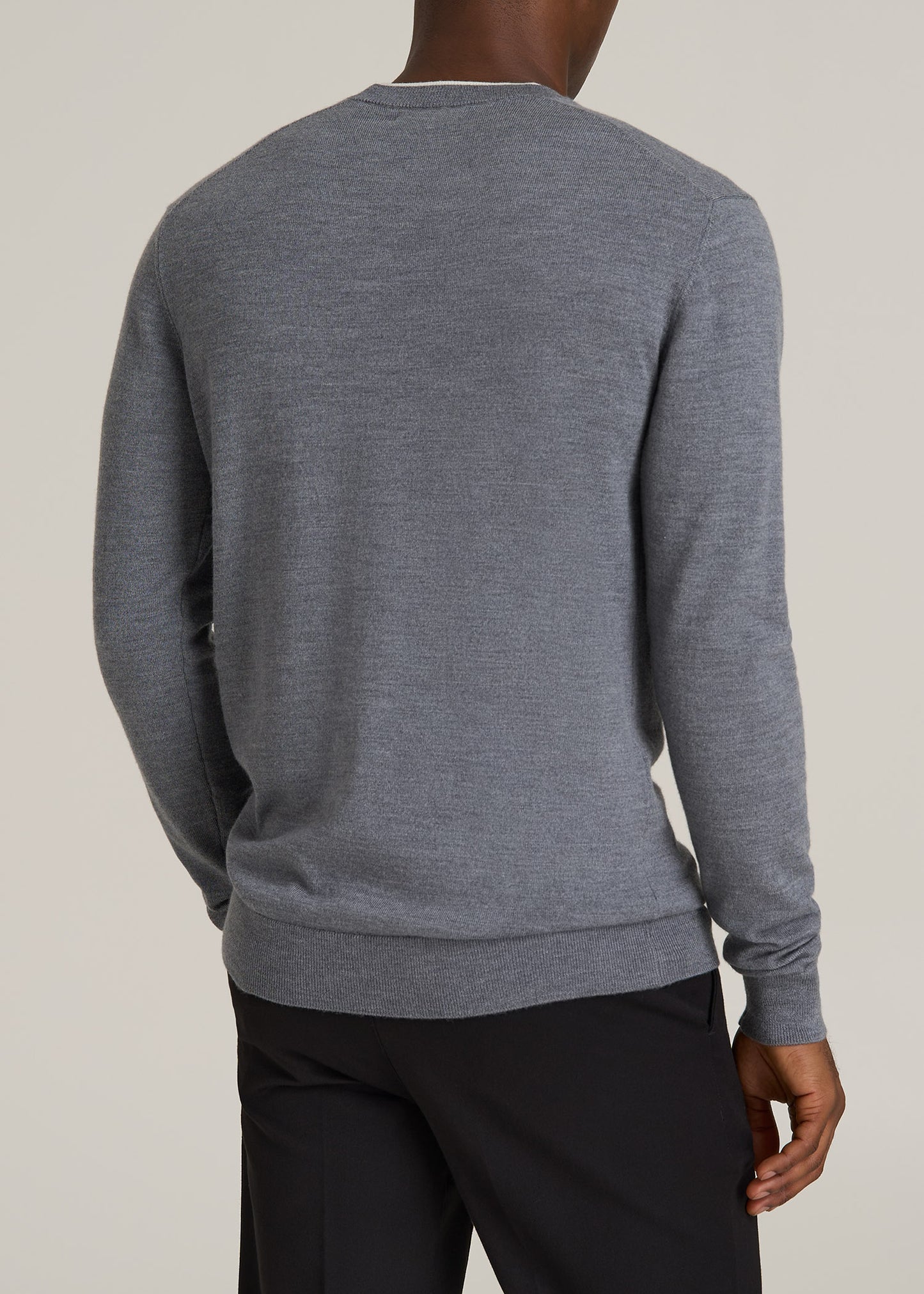 Merino Wool Crewneck Tip Sweater for Tall Men in Grey Mix