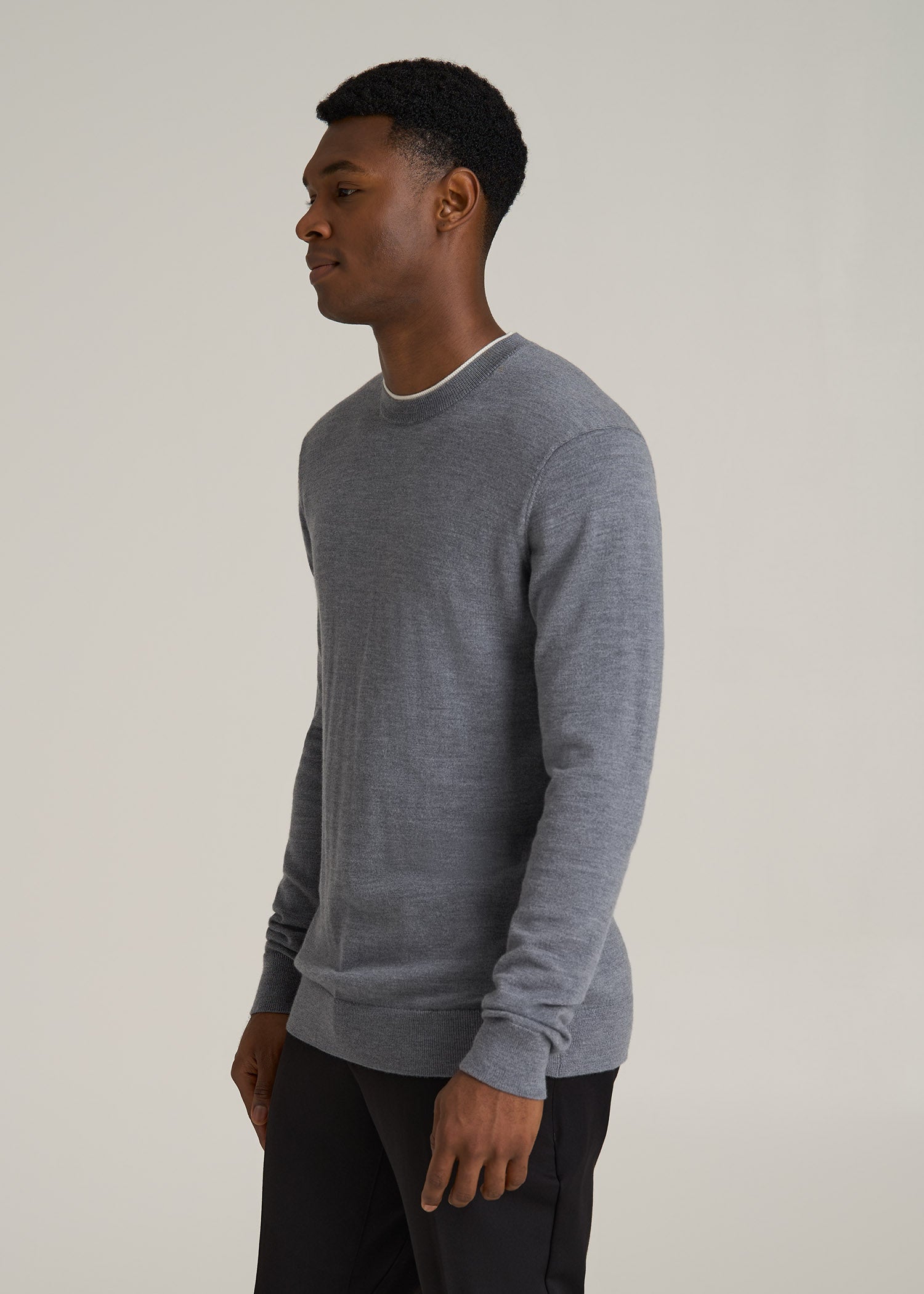 トップス ENNOY MERINO WOOL SWEATER (MIX GRAY) S Grey Crew Neck Merino Wool Sweater | Turnbull & Asser