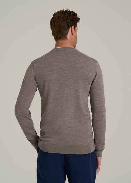 Merino Wool Crewneck Tip Sweater for Tall Men in Pinecone