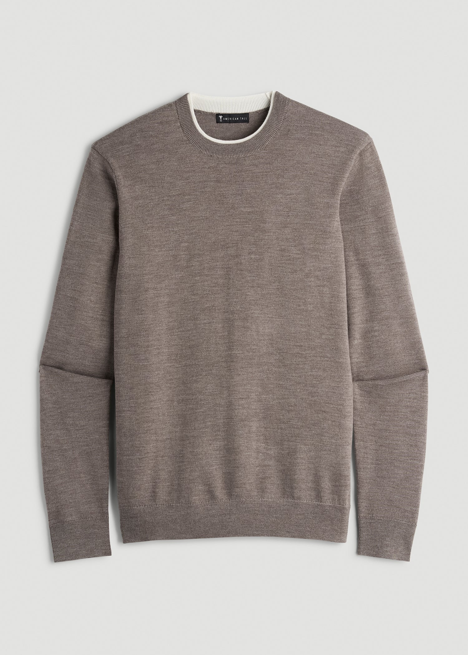 Merino Wool Crewneck Tip Sweater for Tall Men in Pinecone