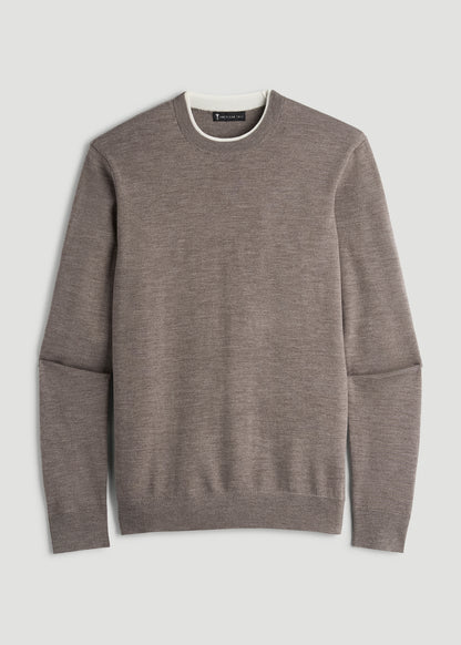 Merino Wool Crewneck Tip Sweater for Tall Men in Pinecone