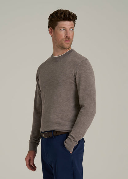 Merino Wool Crewneck Tip Sweater for Tall Men in Pinecone