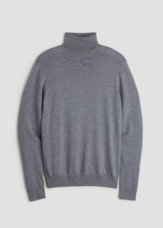 Merino Wool Turtleneck Sweater for Tall Men in Grey Mix