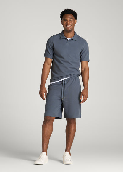 Micro Waffle Short for Tall Men in Grey Blue