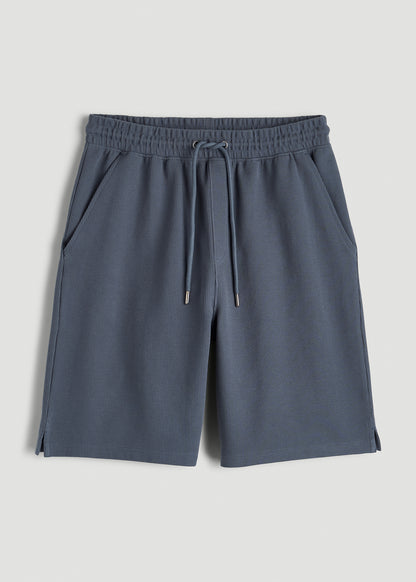 Micro Waffle Short for Tall Men in Grey Blue