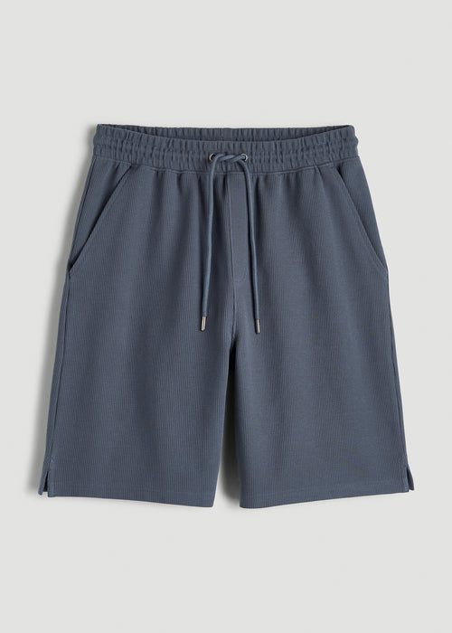 Micro Waffle Short for Tall Men in Grey Blue