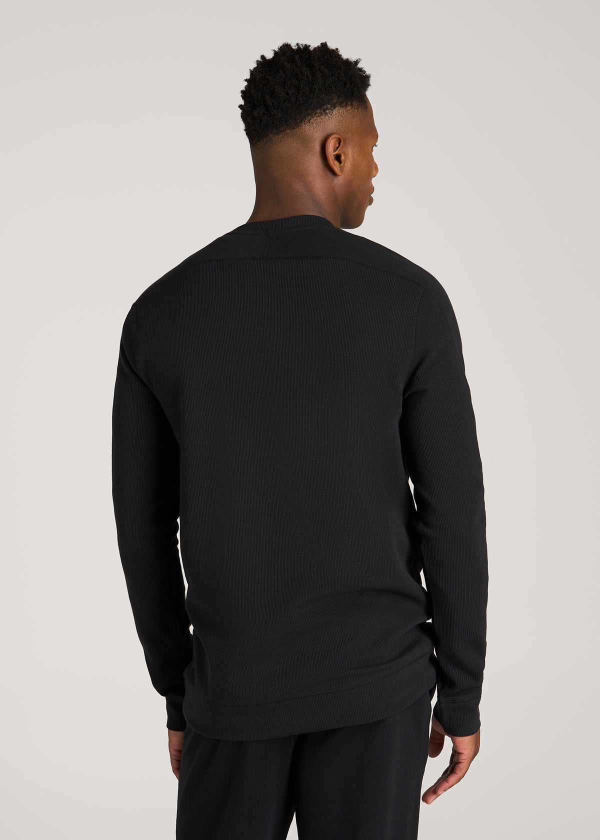 Micro-Waffle Crewneck for Tall Men in Black
