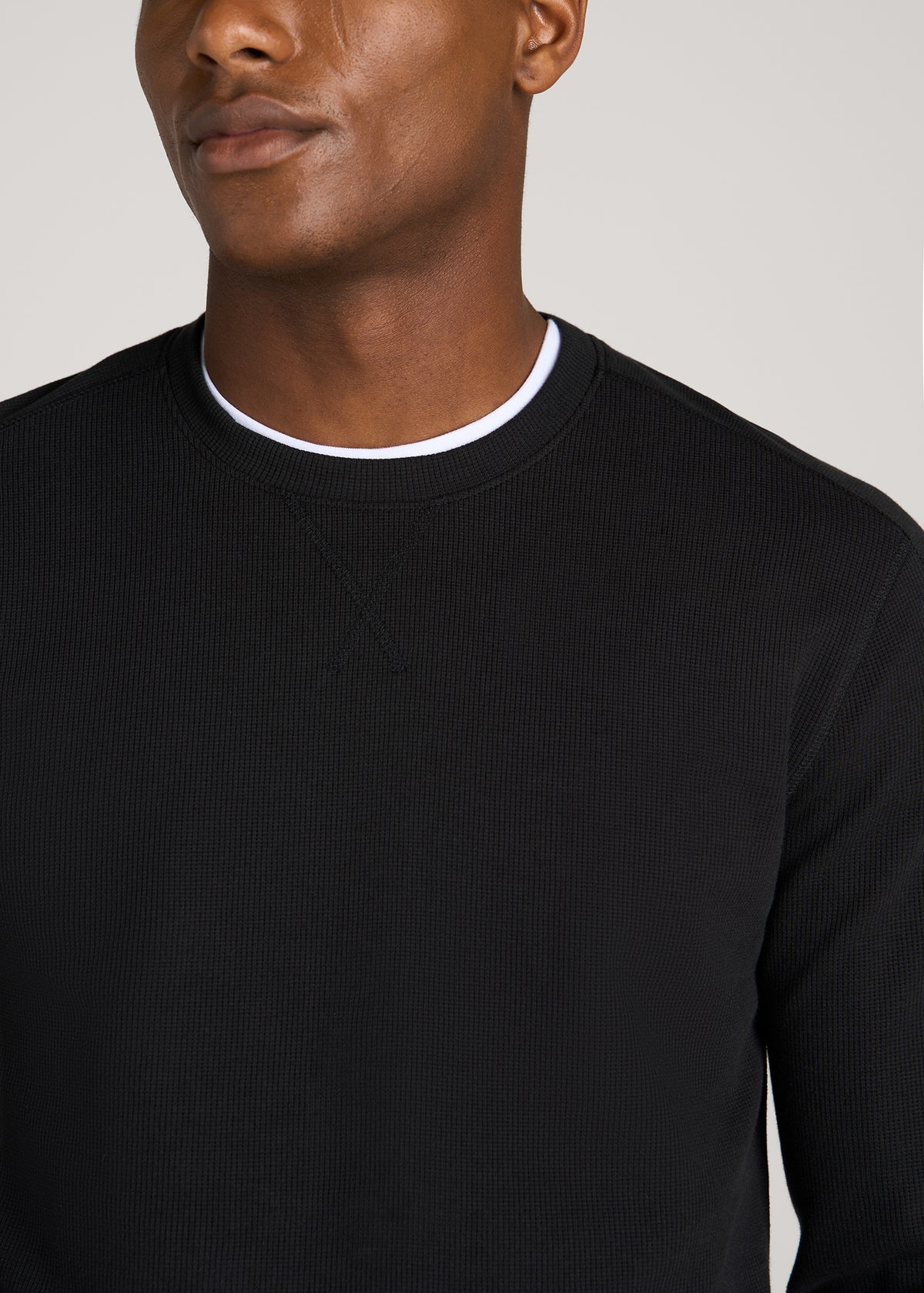 Micro-Waffle Crewneck for Tall Men in Black