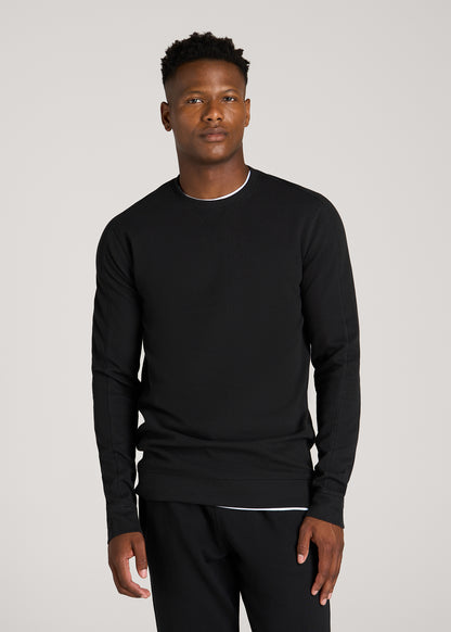 Micro-Waffle Crewneck for Tall Men in Black