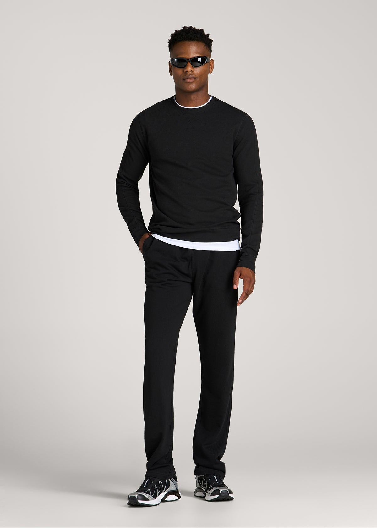 Micro-Waffle Crewneck for Tall Men in Black