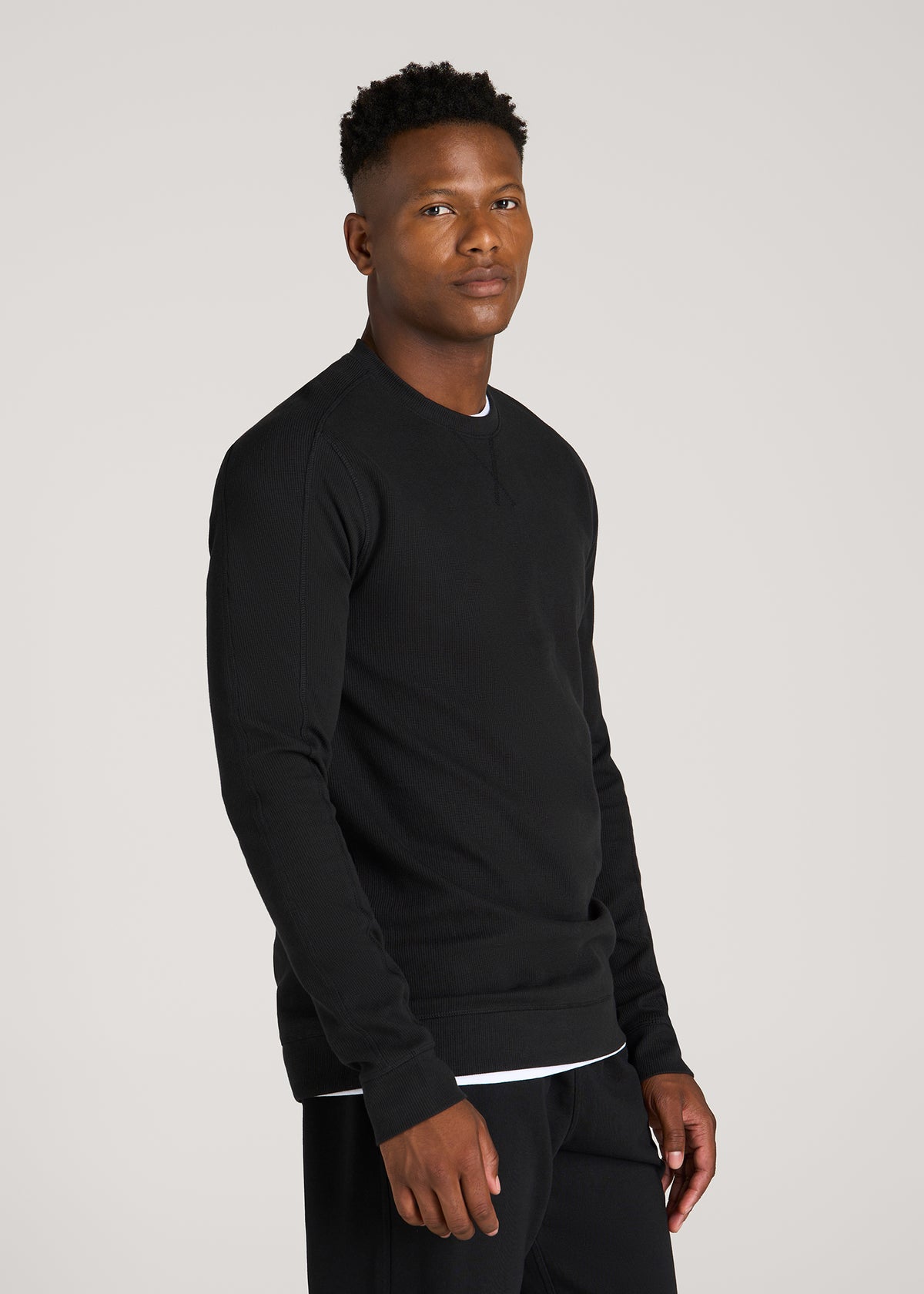 Micro-Waffle Crewneck for Tall Men in Black