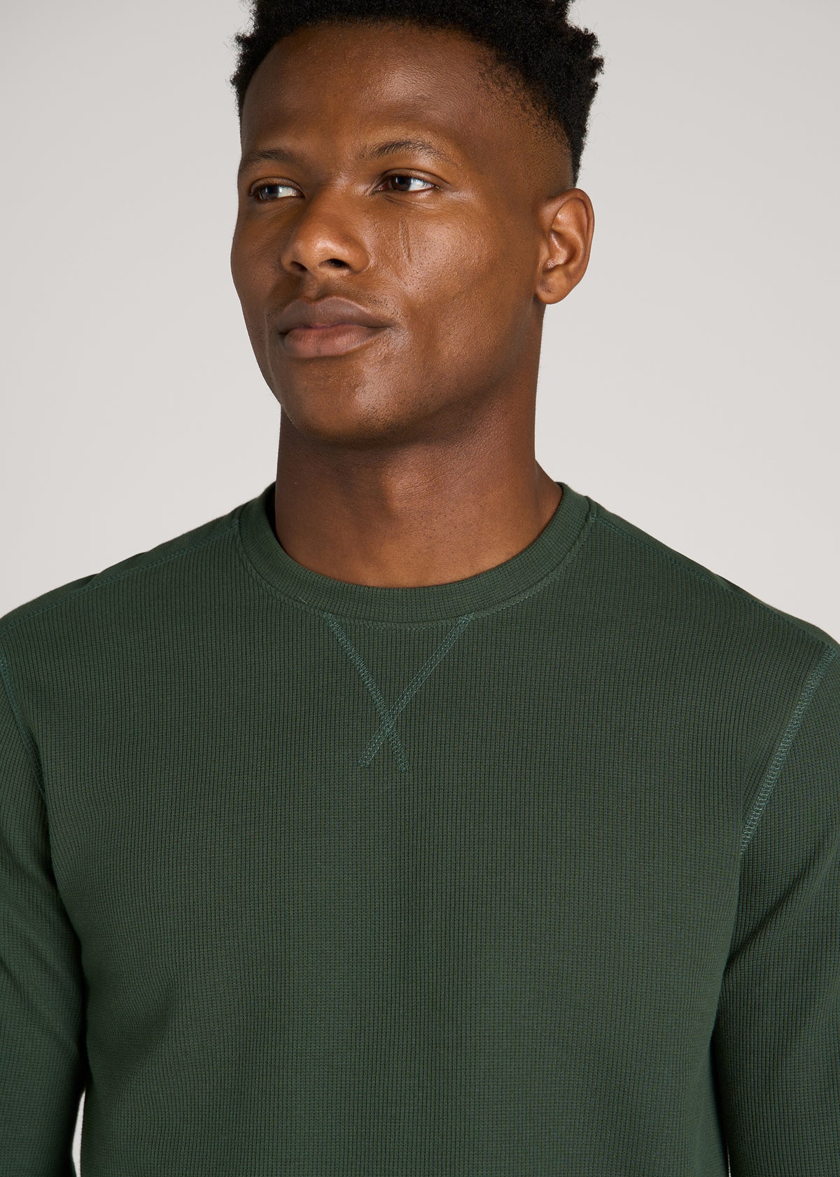 Micro-Waffle Crewneck for Tall Men in Boreal Forest