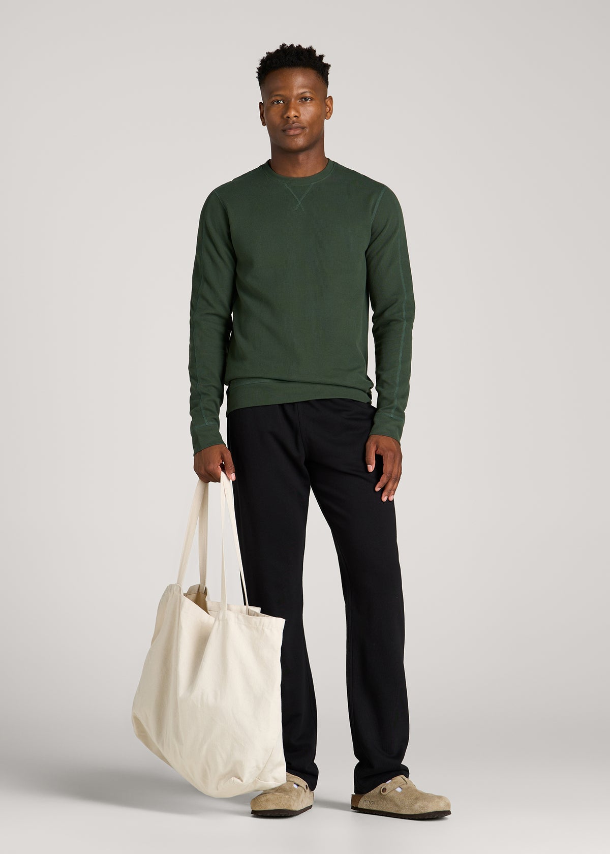 Micro-Waffle Crewneck for Tall Men in Boreal Forest