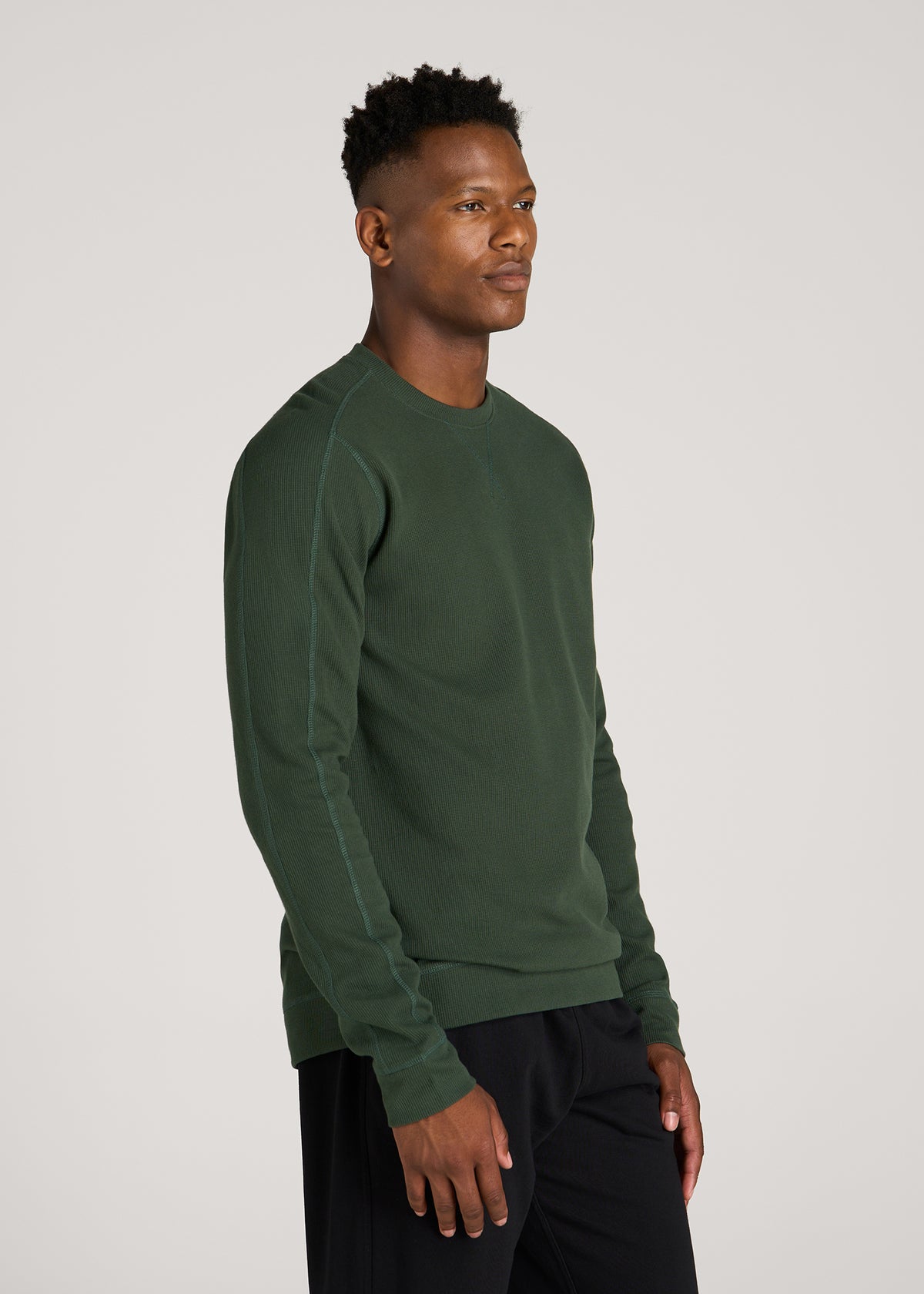 Micro-Waffle Crewneck for Tall Men in Boreal Forest