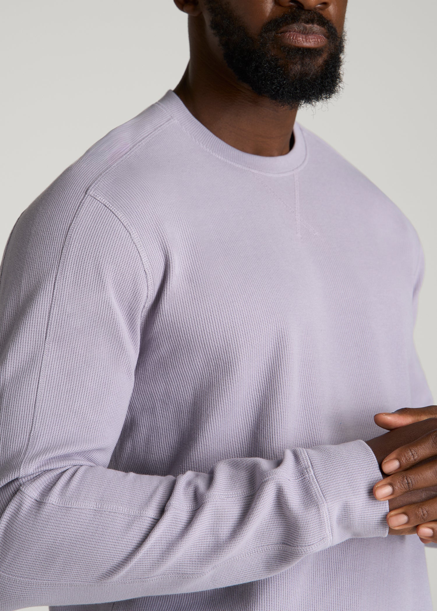 Micro-Waffle Crewneck for Tall Men in Dusty Lilac
