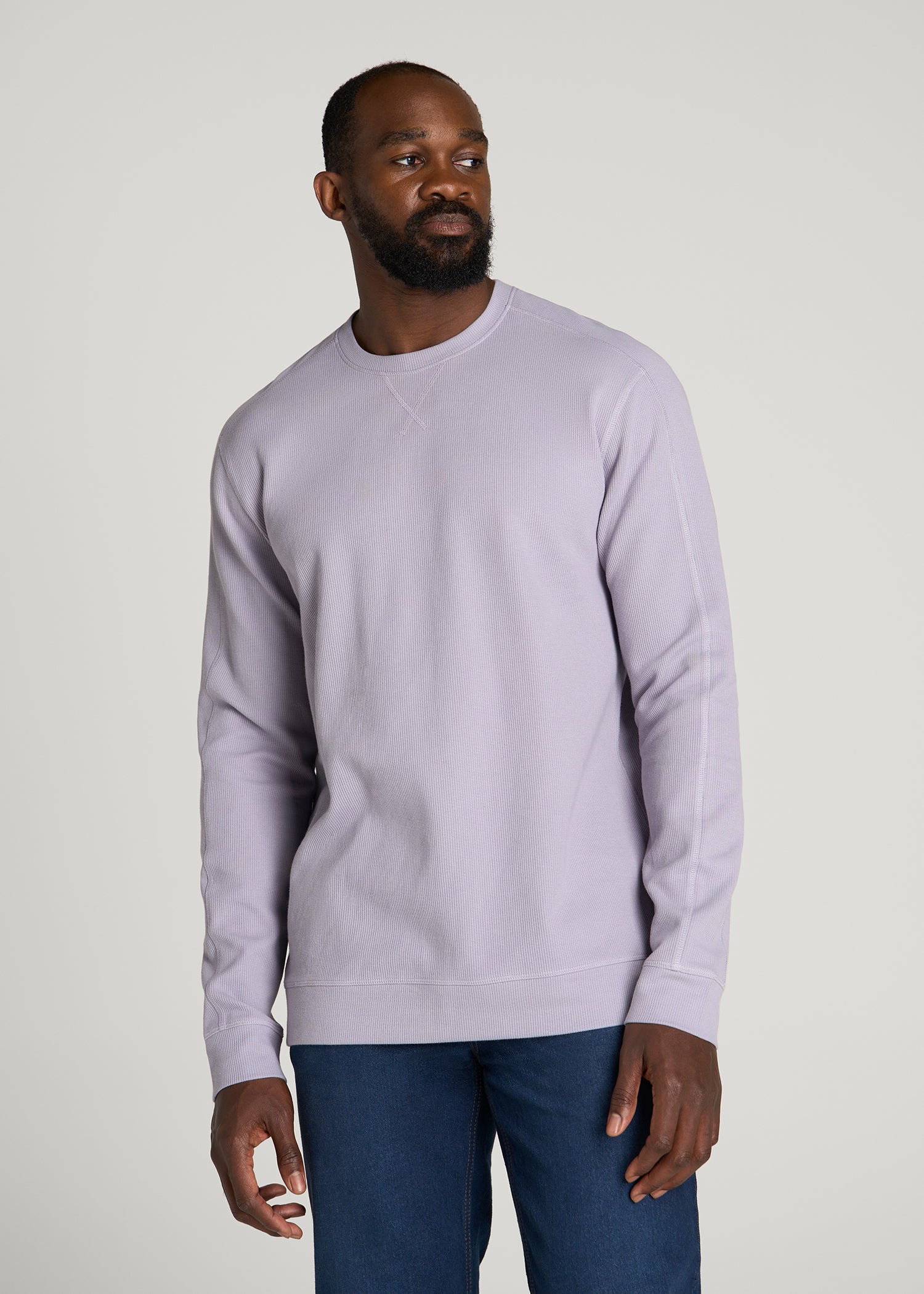 Micro-Waffle Crewneck for Tall Men in Dusty Lilac