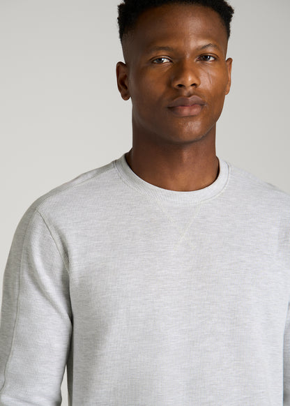 Micro-Waffle Crewneck for Tall Men in Light Heather Grey