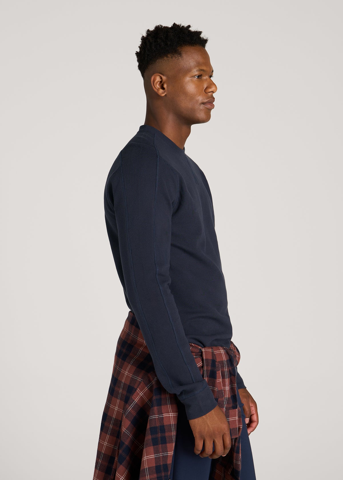 Micro-Waffle Crewneck for Tall Men in Royal Navy