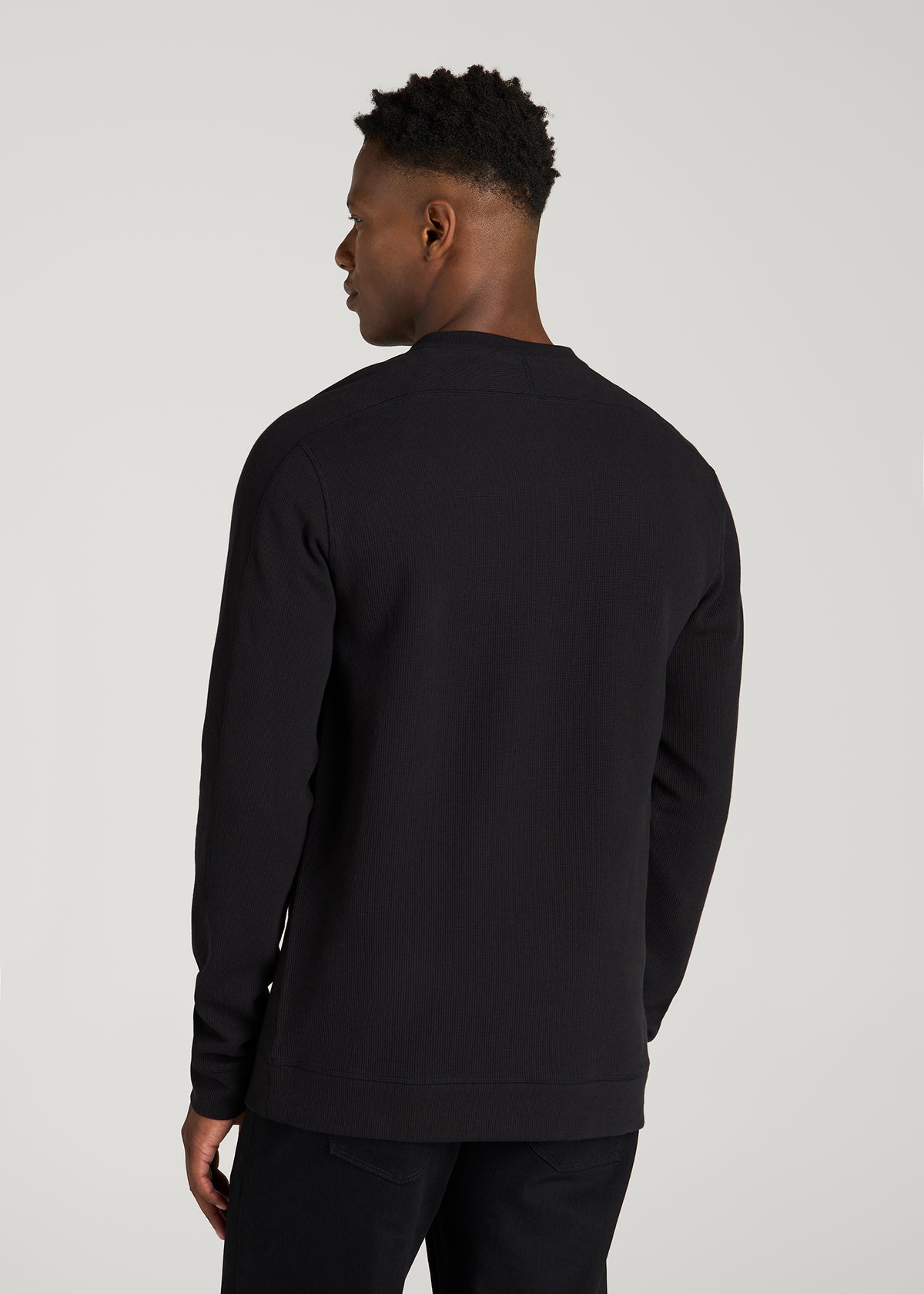 Micro-Waffle Henley for Tall Men in Black