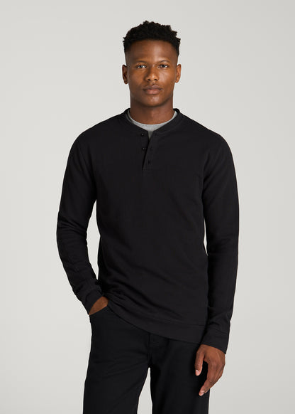 Micro-Waffle Henley for Tall Men in Black