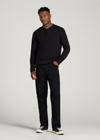 Micro-Waffle Henley for Tall Men in Black