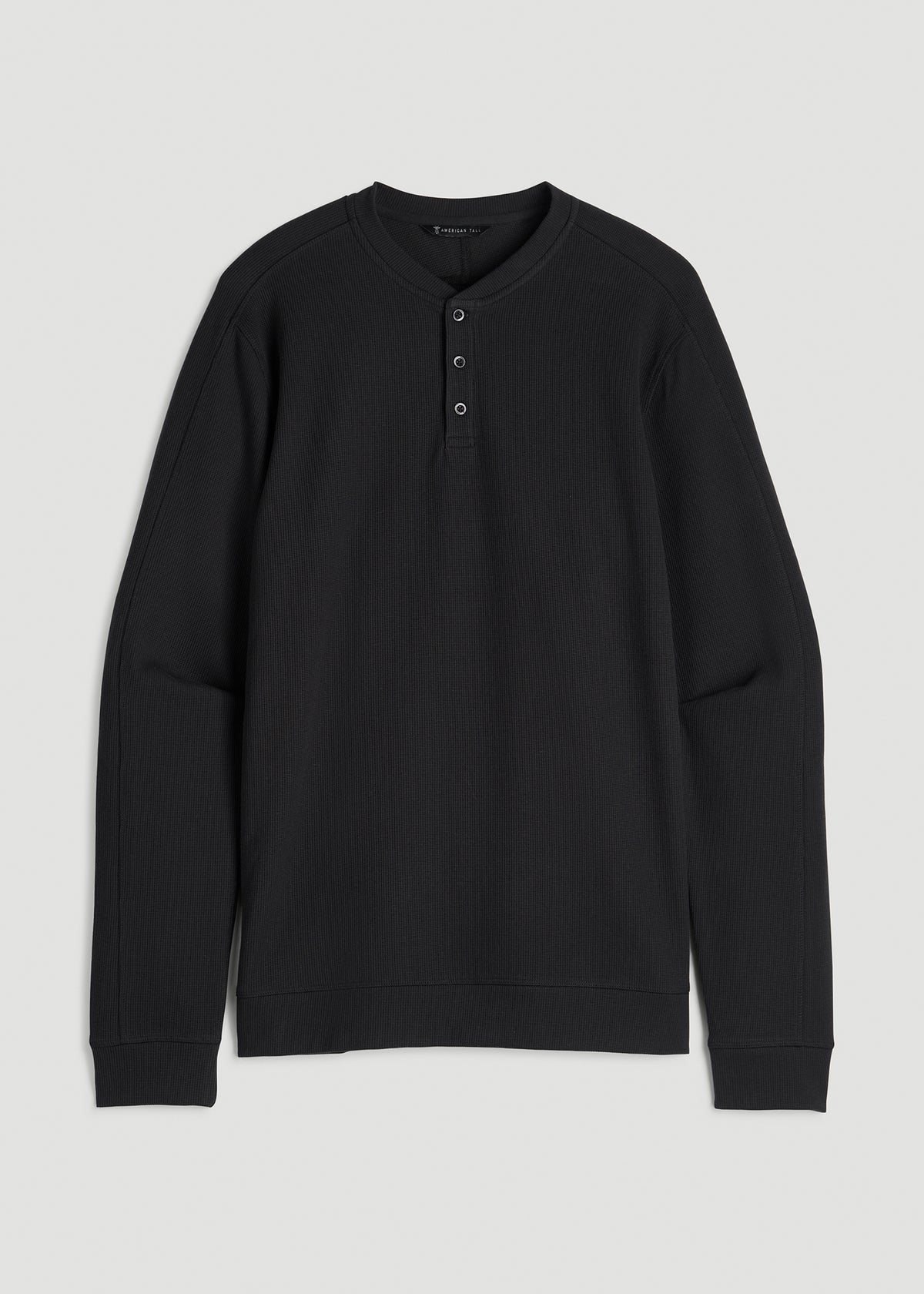 Micro-Waffle Henley for Tall Men in Black