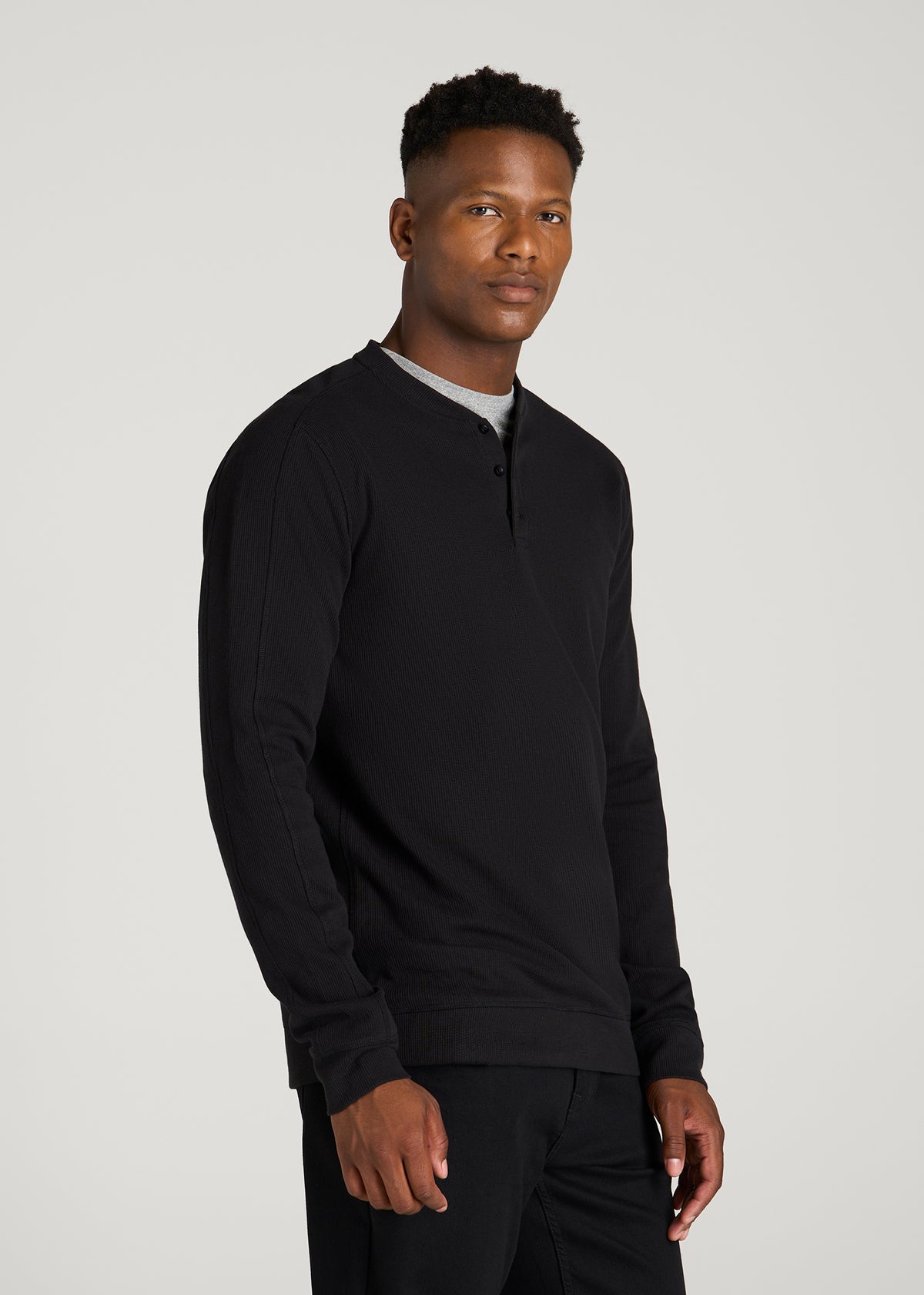 Micro-Waffle Henley for Tall Men in Black