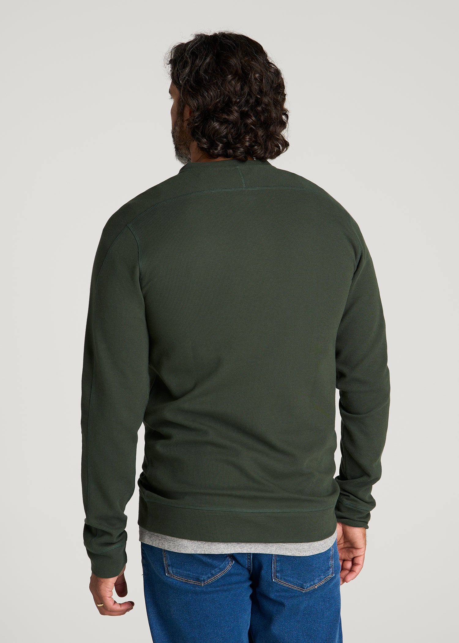 Micro-Waffle Henley for Tall Men in Boreal Forest