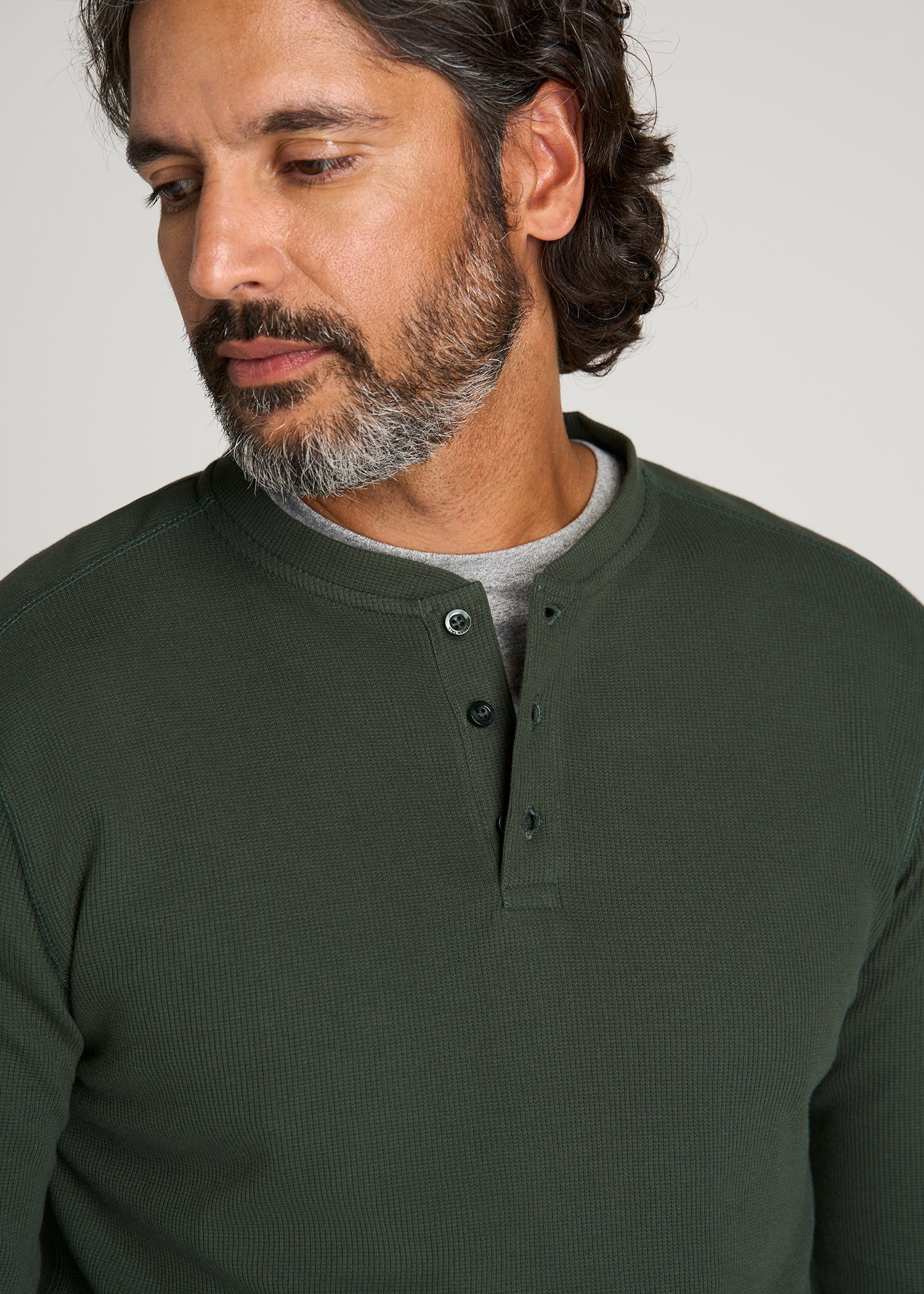 Micro-Waffle Henley for Tall Men in Boreal Forest