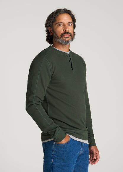 Micro-Waffle Henley for Tall Men in Boreal Forest