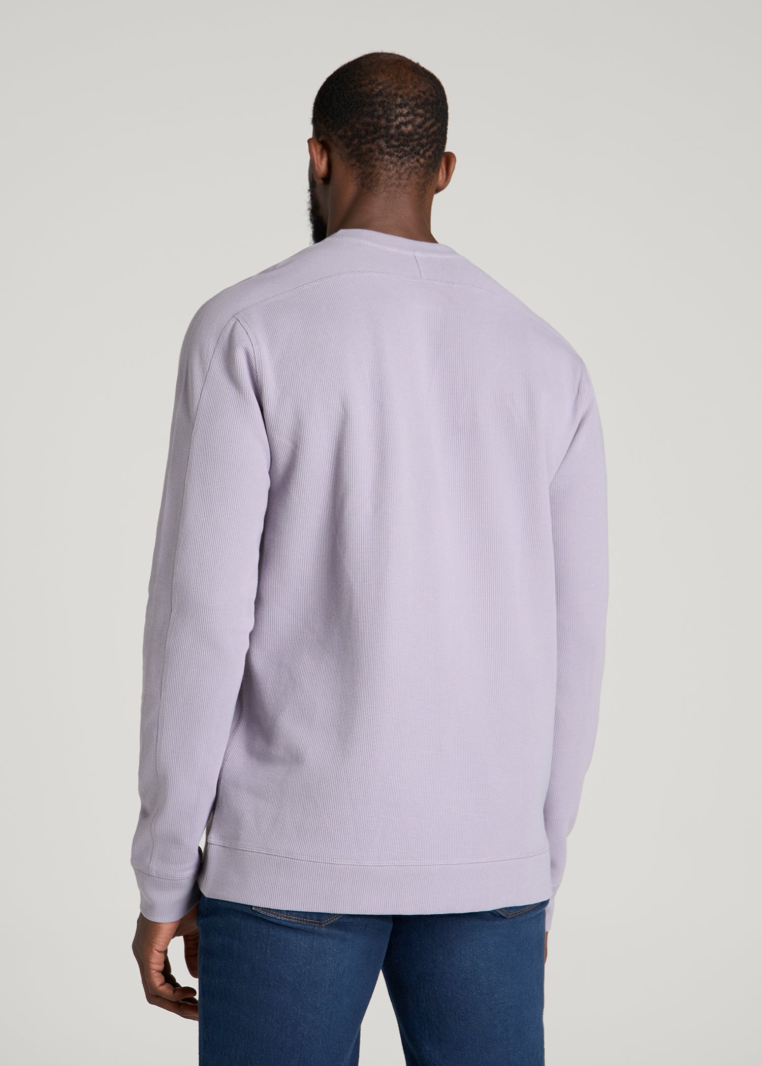Micro-Waffle Henley for Tall Men in Dusty Lilac