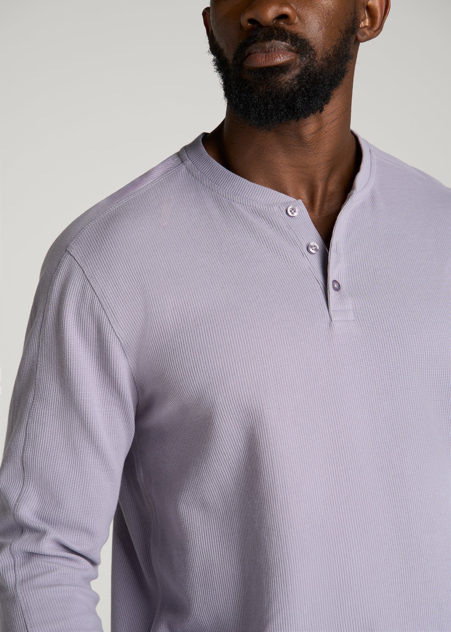 Micro-Waffle Henley for Tall Men in Dusty Lilac