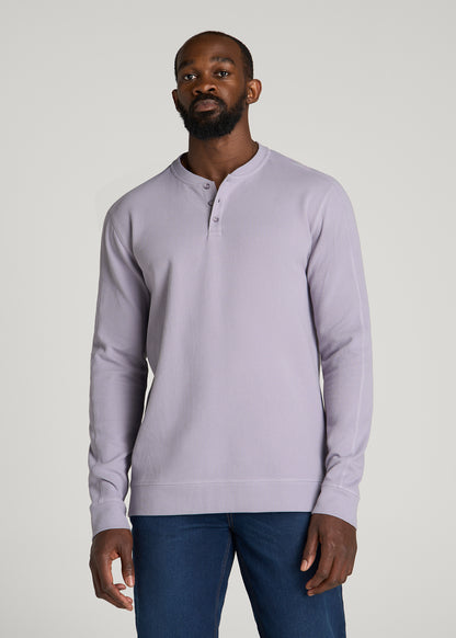 Micro-Waffle Henley for Tall Men in Dusty Lilac