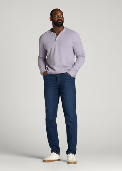 Micro-Waffle Henley for Tall Men in Dusty Lilac