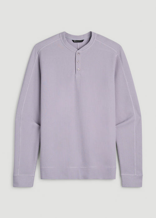 Micro-Waffle Henley for Tall Men in Dusty Lilac