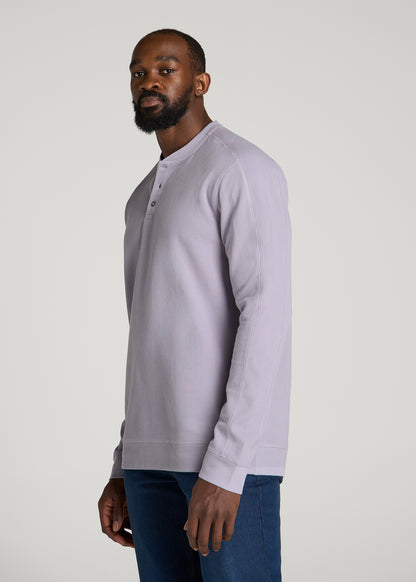 Micro-Waffle Henley for Tall Men in Dusty Lilac