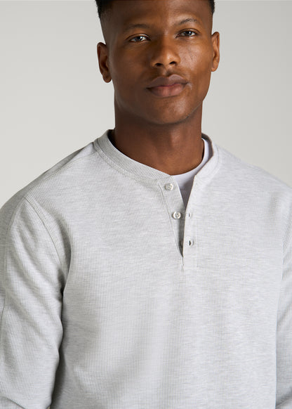 Micro-Waffle Henley for Tall Men in Light Heather Grey