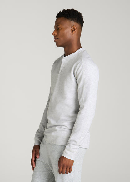 Micro-Waffle Henley for Tall Men in Light Heather Grey