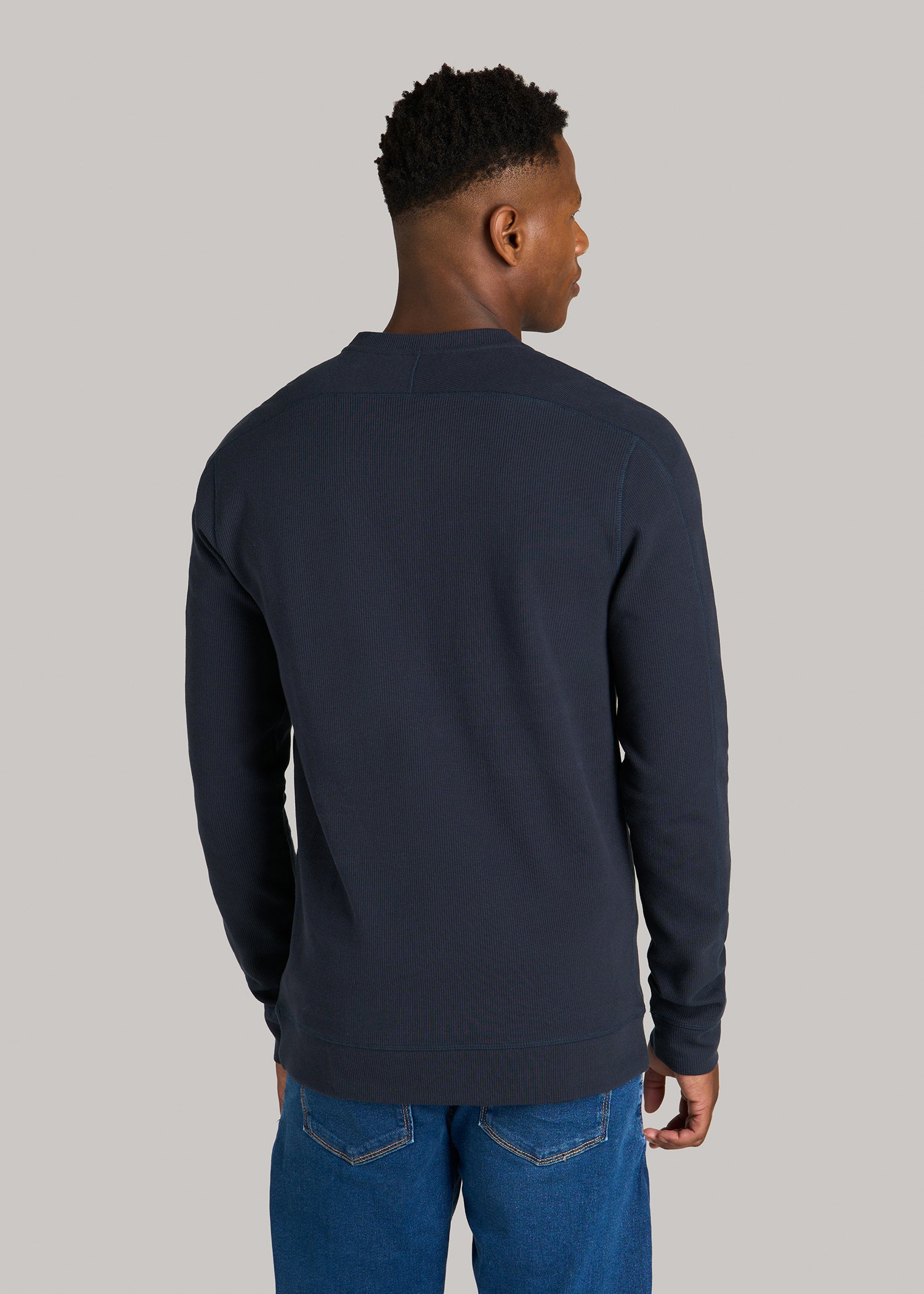 Micro-Waffle Henley for Tall Men in Royal Navy