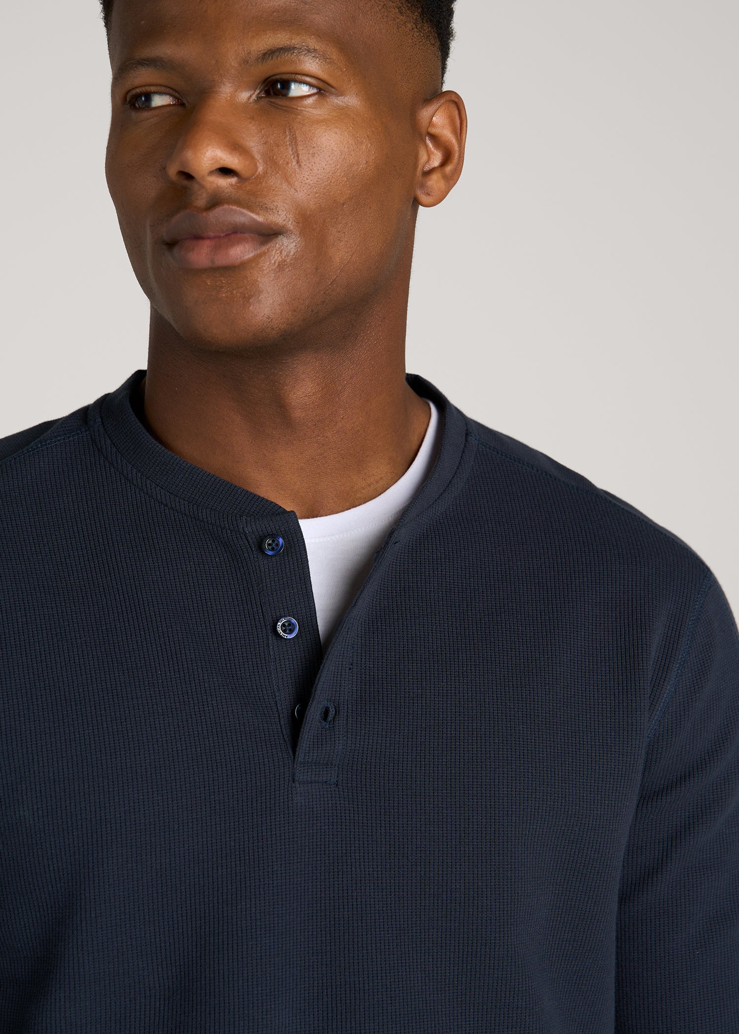 Micro-Waffle Henley for Tall Men in Royal Navy