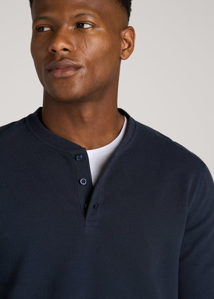 Micro-Waffle Henley for Tall Men in Royal Navy