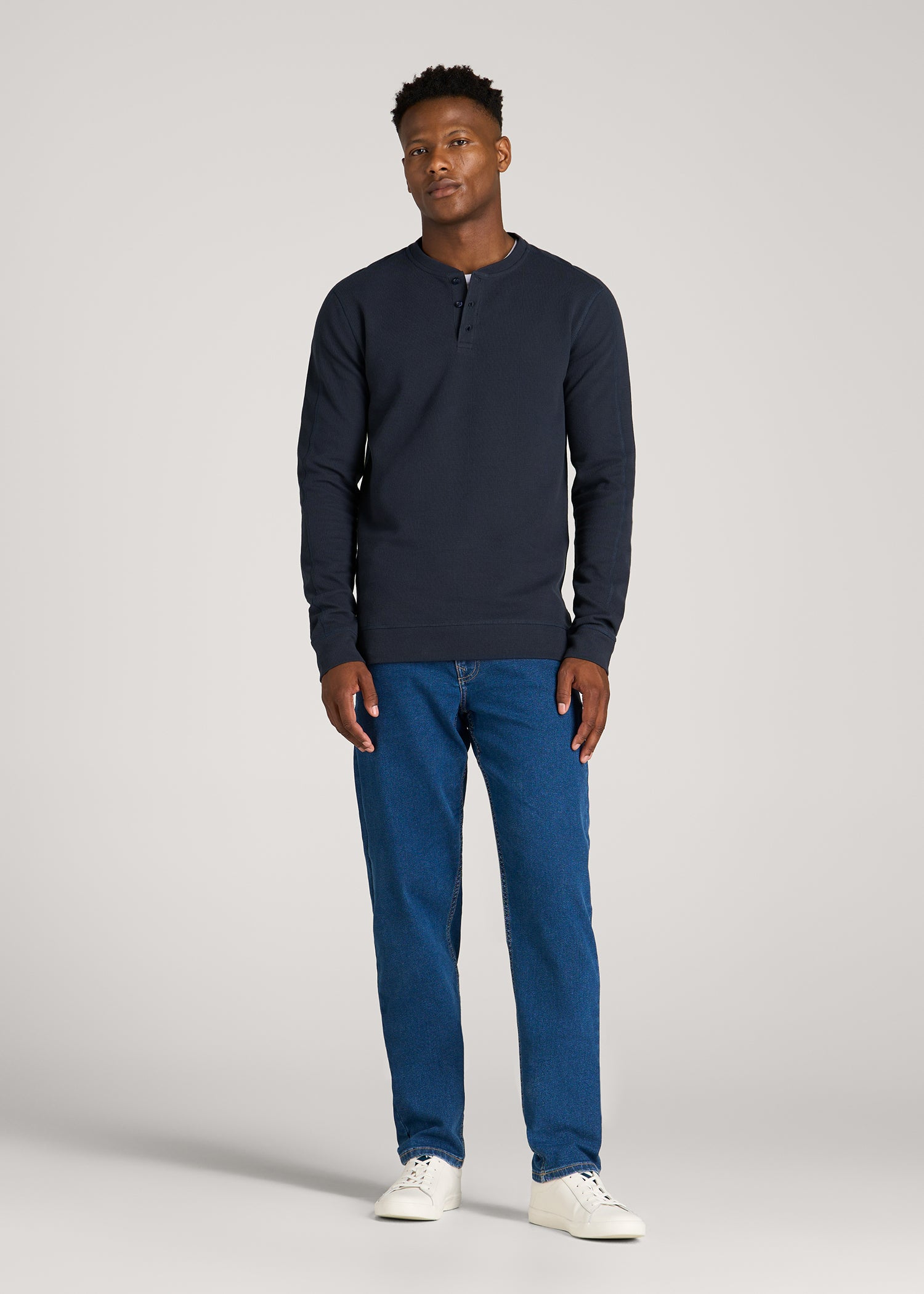 Micro-Waffle Henley for Tall Men in Royal Navy