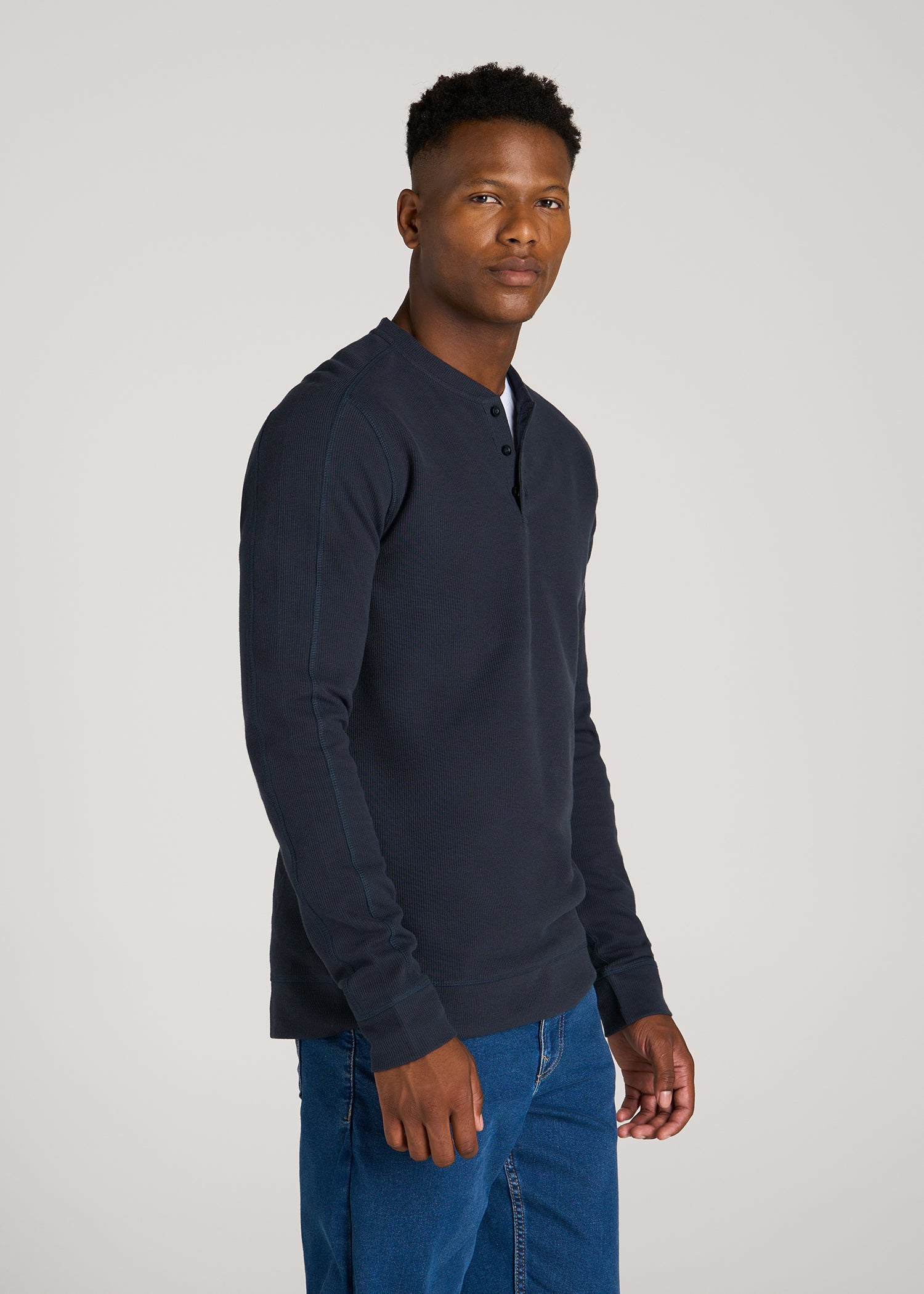 Micro-Waffle Henley for Tall Men in Royal Navy